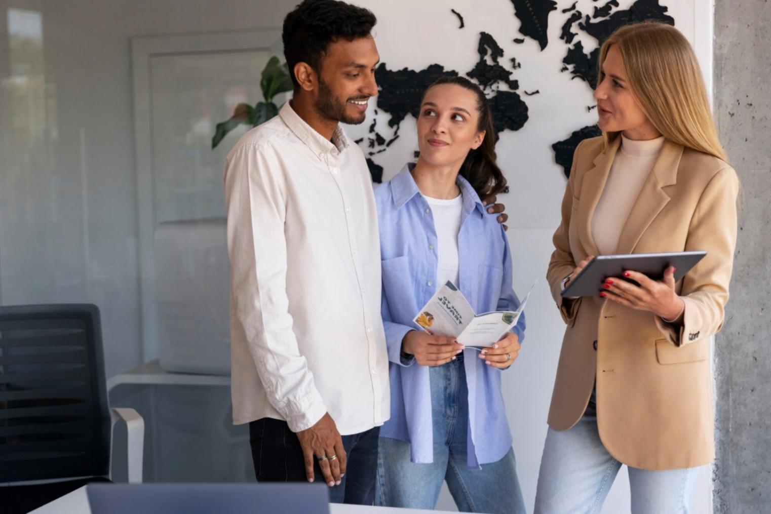 Startup founders discussing fundraising strategy in modern office setting
